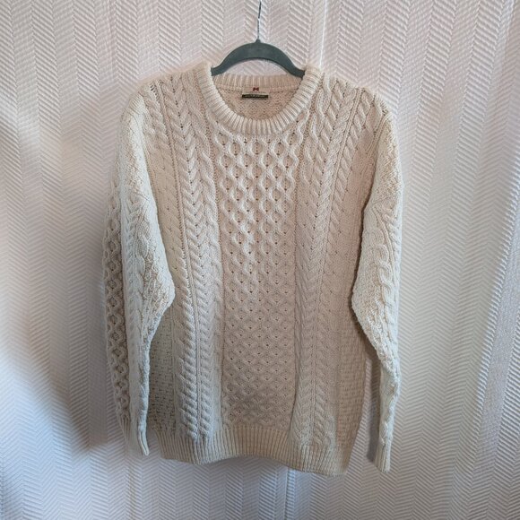 Carraig Donn Irish Wool Sweater Cream Cable Knit Pullover Fisherman Size Medium - Picture 5 of 11